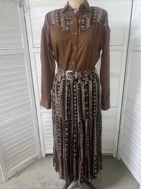 VTG 80s Western Collection Women’s Country Dress Shirt & Skirt Rodeo Set Med